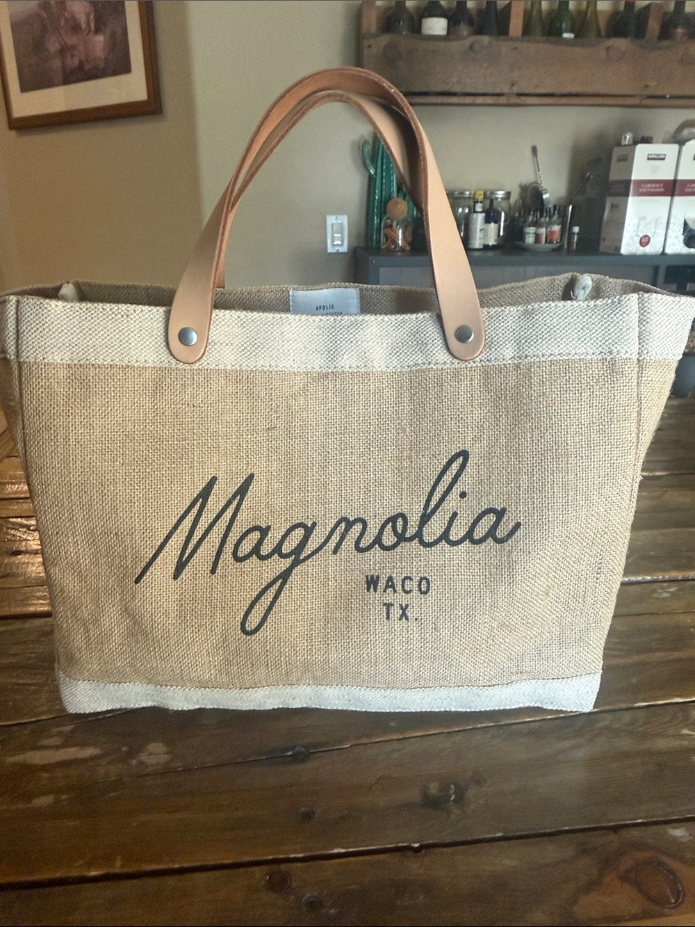 Magnolia Natural Beige Canvas Tote with Brown Leather Handles
